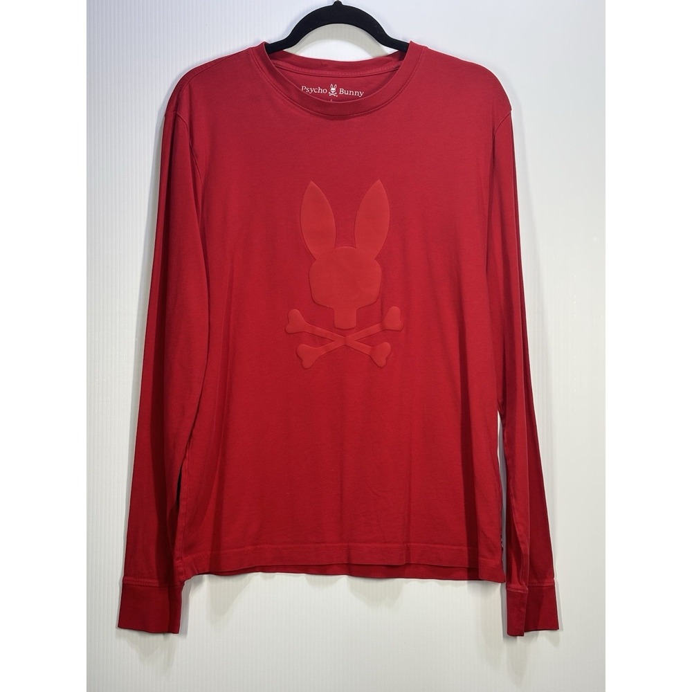 PSYCHO BUNNY Red Pima Cotton Long Sleeve Tee Shirt Sz 5/Medium Logo Graphic